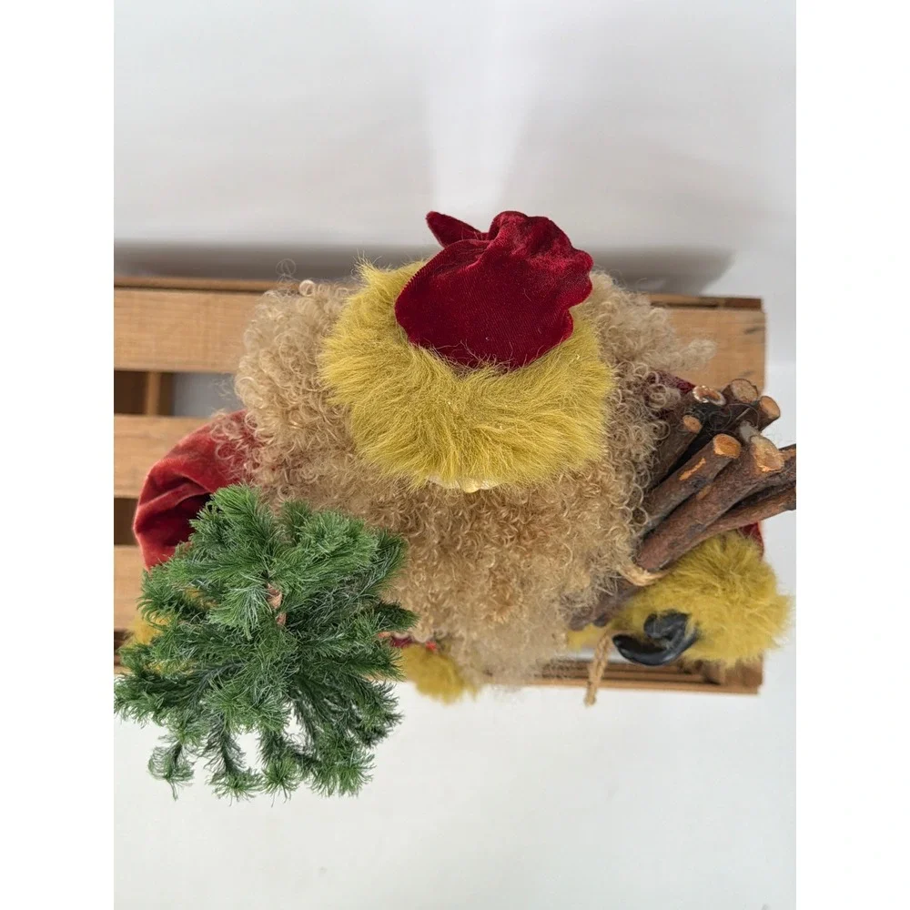 Vintage‎ Style Santa Claus Figurine Red Velvet Green Fur 18 Inch Christmas Decor